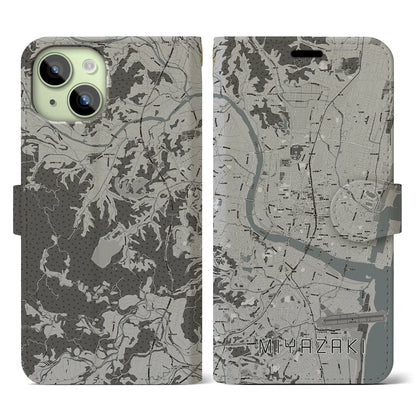 【宮崎2（宮崎県）】地図柄iPhoneケース（手帳タイプ）モノトーン・iPhone 15 用