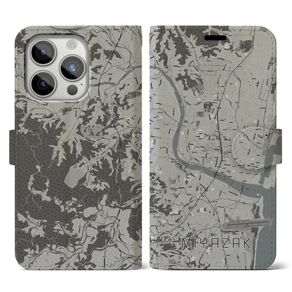 【宮崎2（宮崎県）】地図柄iPhoneケース（手帳タイプ）モノトーン・iPhone 15 Pro 用