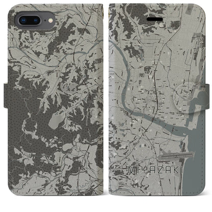 【宮崎2（宮崎県）】地図柄iPhoneケース（手帳タイプ）モノトーン・iPhone 8Plus /7Plus / 6sPlus / 6Plus 用