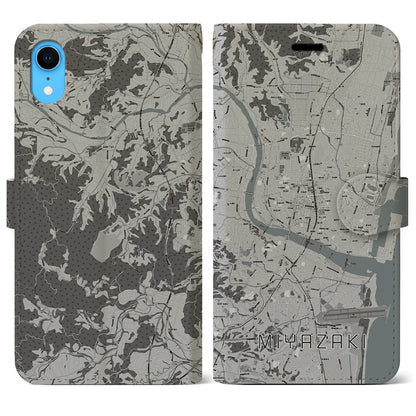 【宮崎2（宮崎県）】地図柄iPhoneケース（手帳タイプ）モノトーン・iPhone XR 用