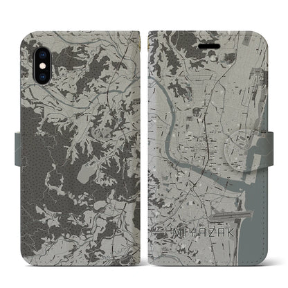 【宮崎2（宮崎県）】地図柄iPhoneケース（手帳タイプ）モノトーン・iPhone XS / X 用