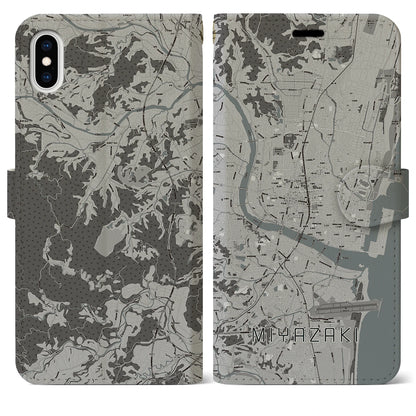 【宮崎2（宮崎県）】地図柄iPhoneケース（手帳タイプ）モノトーン・iPhone XS Max 用