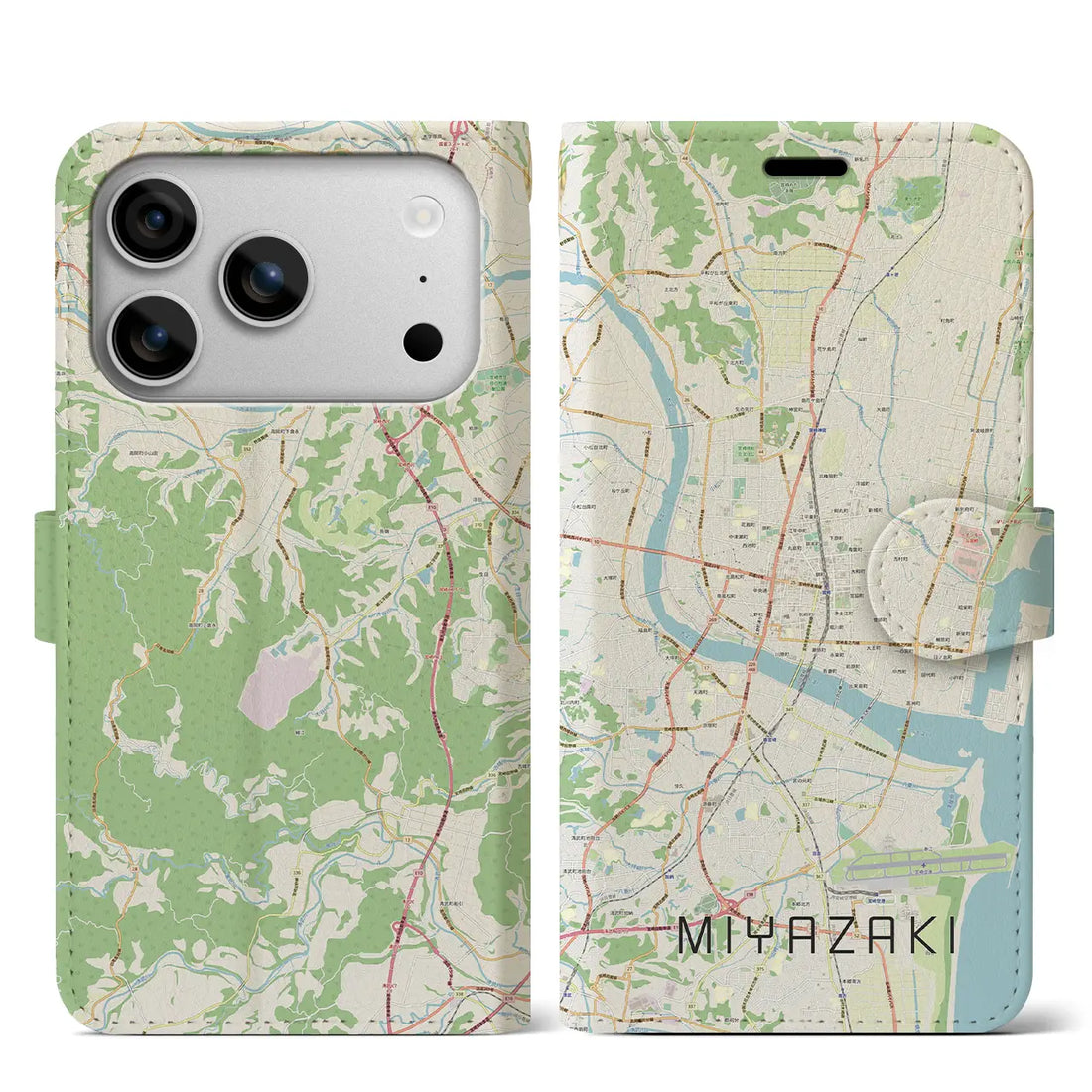 【宮崎2（宮崎県）】地図柄iPhoneケース（手帳タイプ）ナチュラル・iPhone 17 Pro Max 用