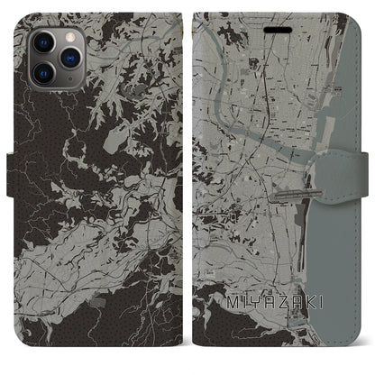 【宮崎（宮崎県）】地図柄iPhoneケース（手帳タイプ）モノトーン・iPhone 11 Pro Max 用