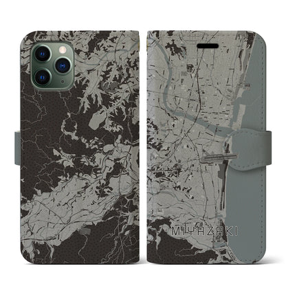 【宮崎（宮崎県）】地図柄iPhoneケース（手帳タイプ）モノトーン・iPhone 11 Pro 用