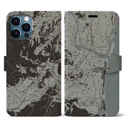 【宮崎（宮崎県）】地図柄iPhoneケース（手帳タイプ）モノトーン・iPhone 12 / 12 Pro 用