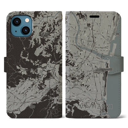 【宮崎（宮崎県）】地図柄iPhoneケース（手帳タイプ）モノトーン・iPhone 13 用