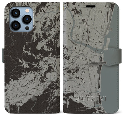 【宮崎（宮崎県）】地図柄iPhoneケース（手帳タイプ）モノトーン・iPhone 13 Pro Max 用