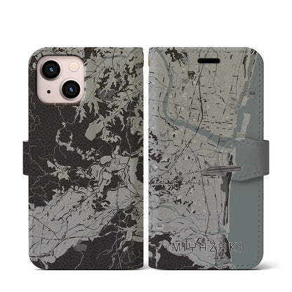 【宮崎（宮崎県）】地図柄iPhoneケース（手帳タイプ）モノトーン・iPhone 13 mini 用