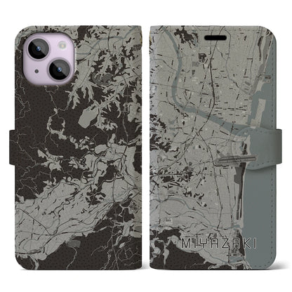 【宮崎（宮崎県）】地図柄iPhoneケース（手帳タイプ）モノトーン・iPhone 14 用