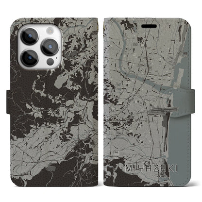 【宮崎（宮崎県）】地図柄iPhoneケース（手帳タイプ）モノトーン・iPhone 14 Pro 用