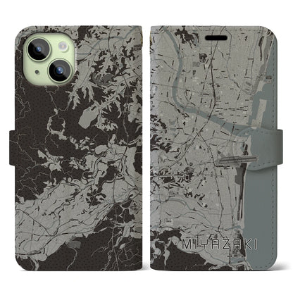 【宮崎（宮崎県）】地図柄iPhoneケース（手帳タイプ）モノトーン・iPhone 15 用