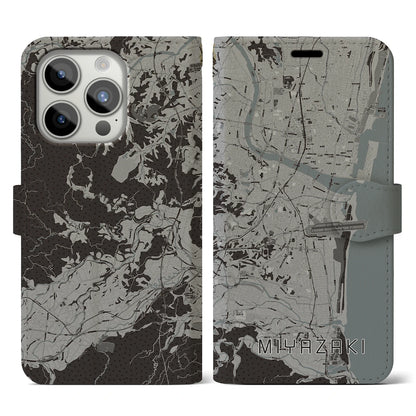 【宮崎（宮崎県）】地図柄iPhoneケース（手帳タイプ）モノトーン・iPhone 15 Pro 用