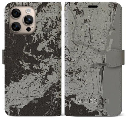 【宮崎（宮崎県）】地図柄iPhoneケース（手帳タイプ）モノトーン・iPhone 16 Plus 用