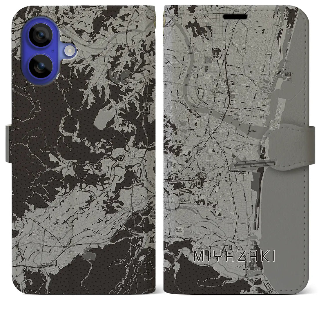 【宮崎(宮崎県)】地図柄iPhoneケース(手帳タイプ)モノトーン・iPhone 16 Pro Max 用