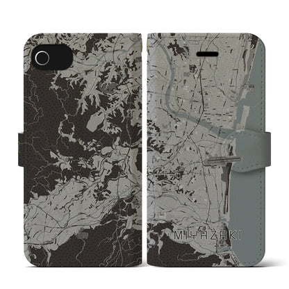 【宮崎（宮崎県）】地図柄iPhoneケース（手帳タイプ）モノトーン・iPhone SE（第3 / 第2世代） / 8 / 7 / 6s / 6 用