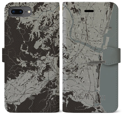 【宮崎（宮崎県）】地図柄iPhoneケース（手帳タイプ）モノトーン・iPhone 8Plus /7Plus / 6sPlus / 6Plus 用