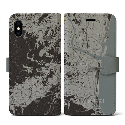 【宮崎（宮崎県）】地図柄iPhoneケース（手帳タイプ）モノトーン・iPhone XS / X 用