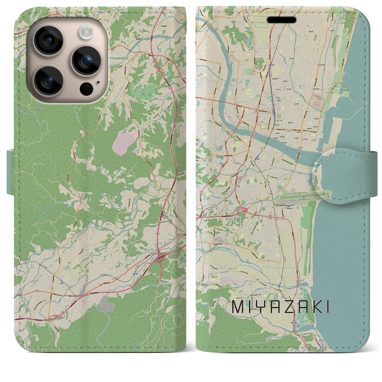 【宮崎（宮崎県）】地図柄iPhoneケース（手帳タイプ）ナチュラル・iPhone 16 Plus 用