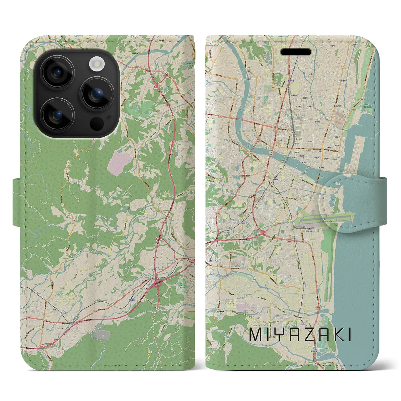 【宮崎（宮崎県）】地図柄iPhoneケース（手帳タイプ）ナチュラル・iPhone 16 用