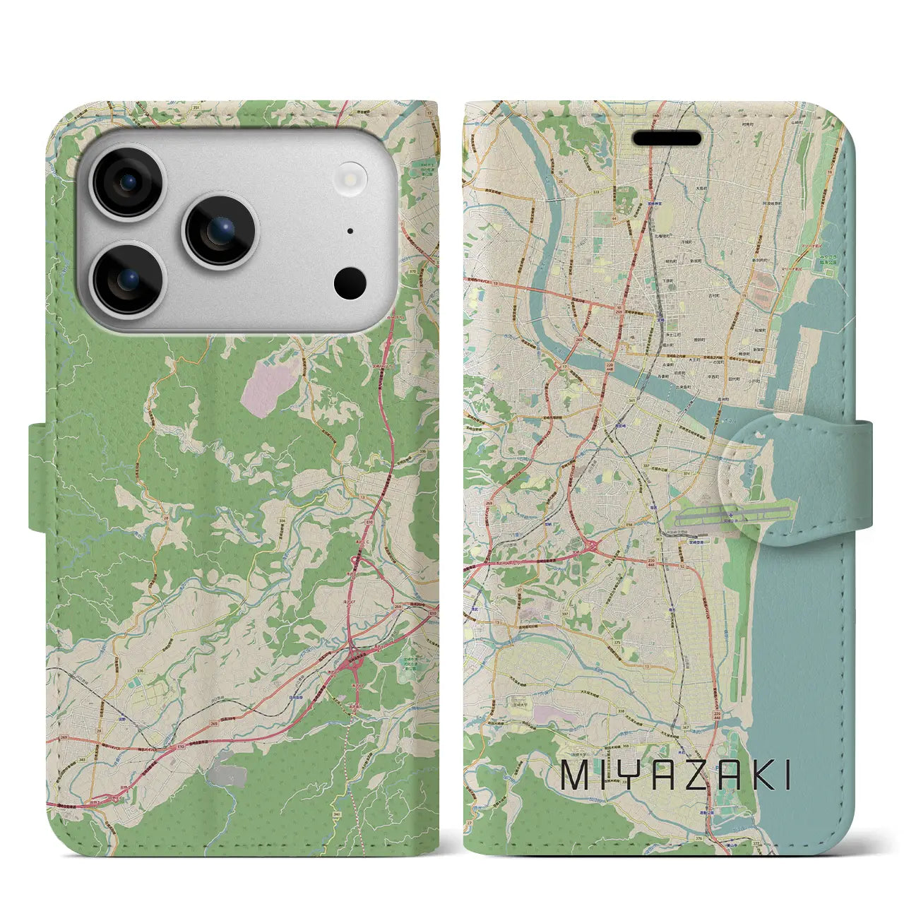 【宮崎（宮崎県）】地図柄iPhoneケース（手帳タイプ）