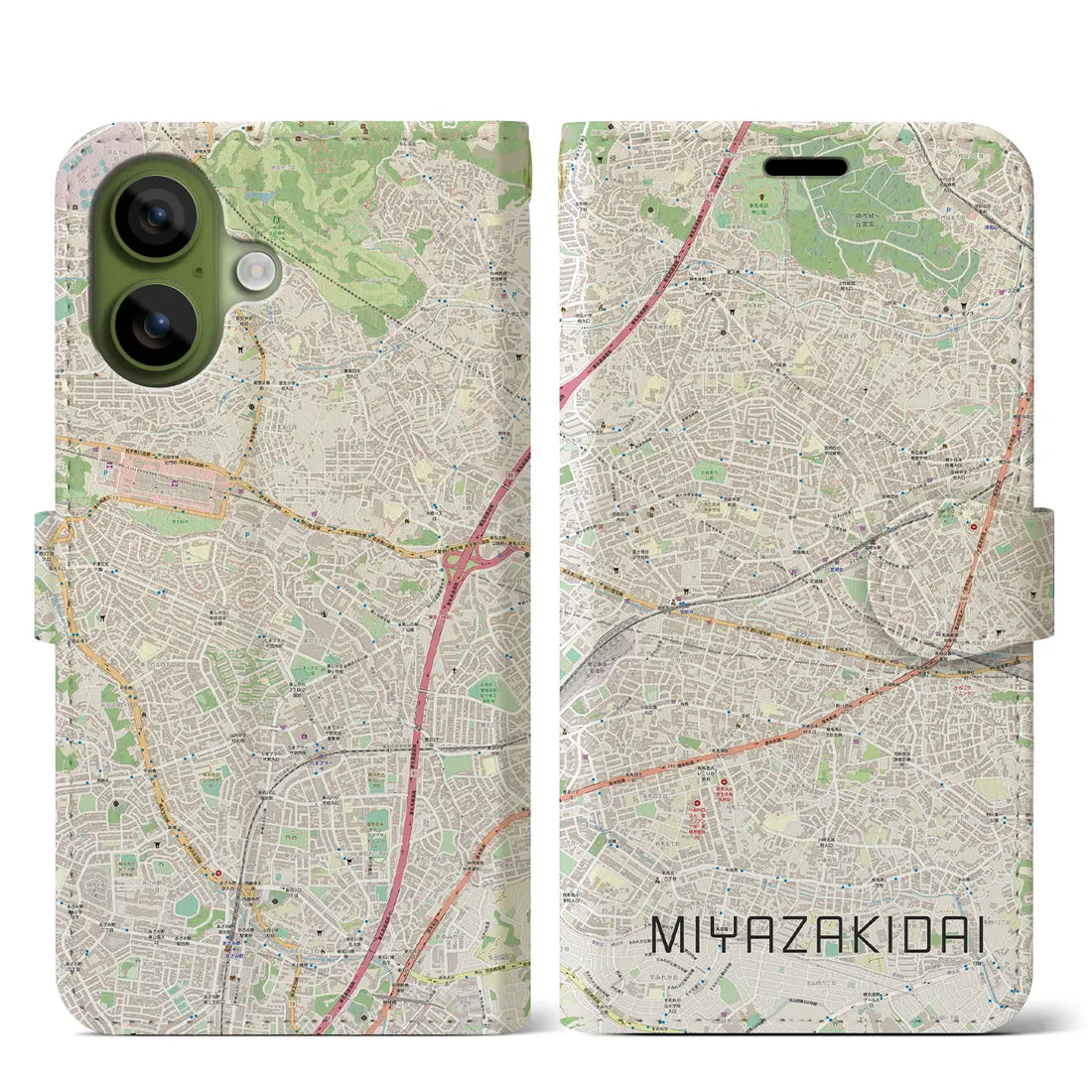 【宮崎台（神奈川県）】地図柄iPhoneケース（手帳タイプ）モノトーン・iPhone 17 Pro Max 用