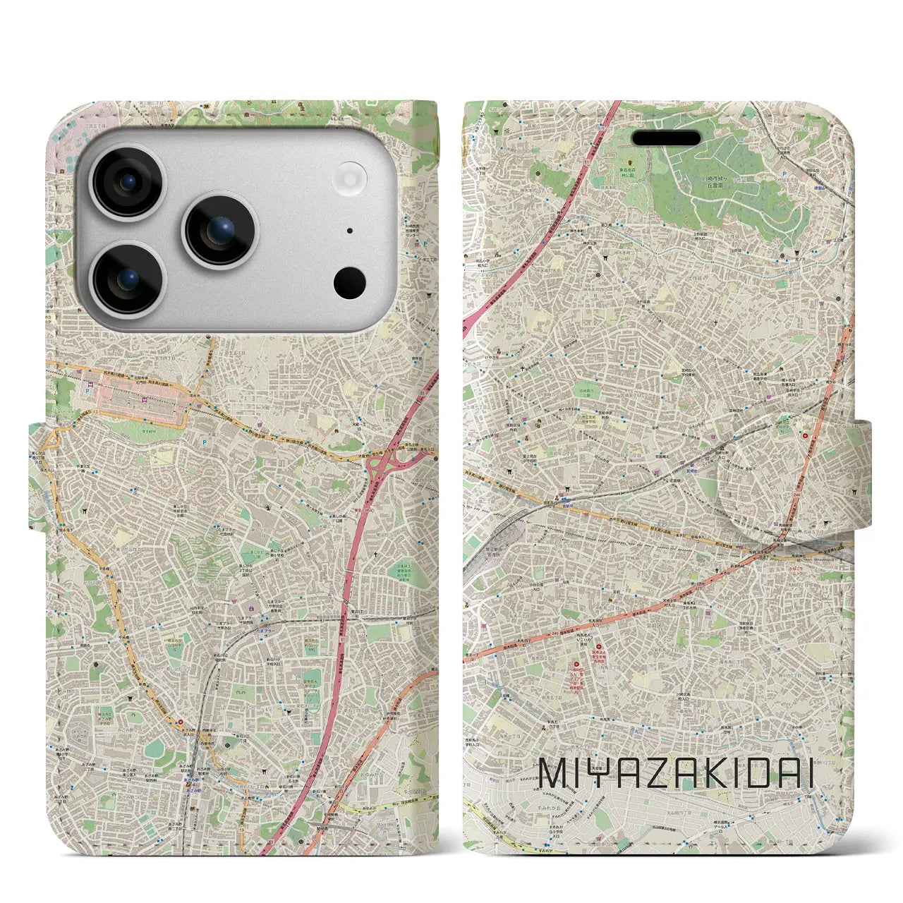 【宮崎台（神奈川県）】地図柄iPhoneケース（手帳タイプ）