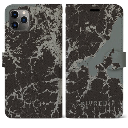 【宮津（京都府）】地図柄iPhoneケース（手帳タイプ）モノトーン・iPhone 11 Pro Max 用