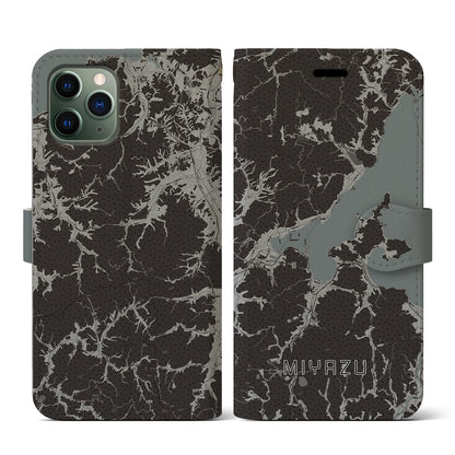 【宮津（京都府）】地図柄iPhoneケース（手帳タイプ）モノトーン・iPhone 11 Pro 用