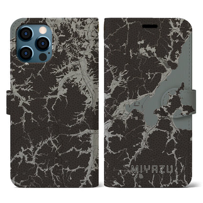 【宮津（京都府）】地図柄iPhoneケース（手帳タイプ）モノトーン・iPhone 12 / 12 Pro 用