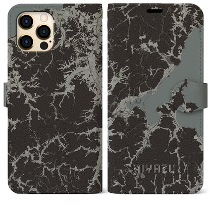 【宮津（京都府）】地図柄iPhoneケース（手帳タイプ）モノトーン・iPhone 12 Pro Max 用