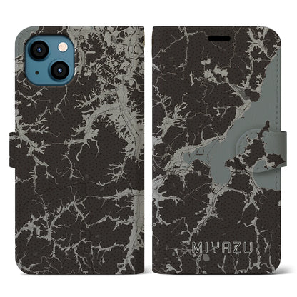 【宮津（京都府）】地図柄iPhoneケース（手帳タイプ）モノトーン・iPhone 13 用