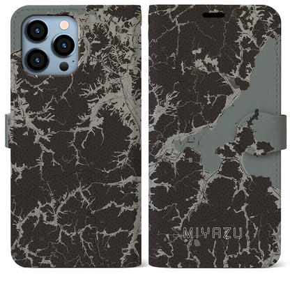 【宮津（京都府）】地図柄iPhoneケース（手帳タイプ）モノトーン・iPhone 13 Pro Max 用