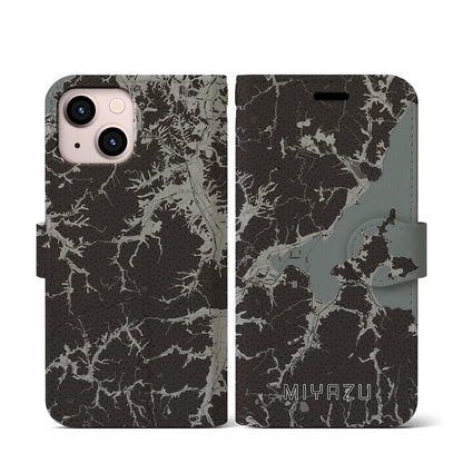 【宮津（京都府）】地図柄iPhoneケース（手帳タイプ）モノトーン・iPhone 13 mini 用