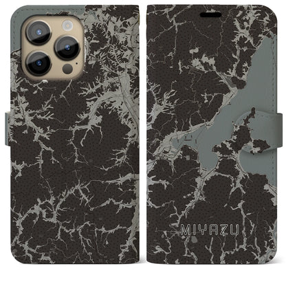 【宮津（京都府）】地図柄iPhoneケース（手帳タイプ）モノトーン・iPhone 14 Pro Max 用