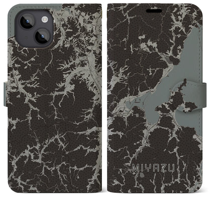 【宮津（京都府）】地図柄iPhoneケース（手帳タイプ）モノトーン・iPhone 14 Plus 用