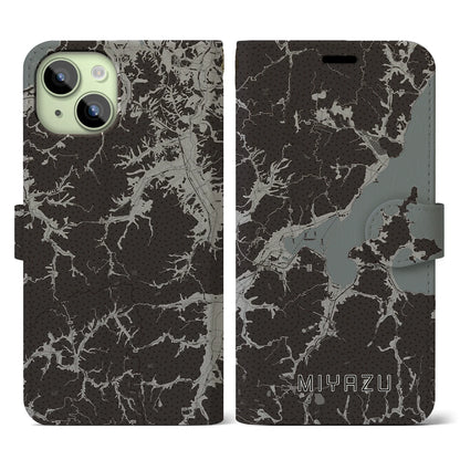 【宮津（京都府）】地図柄iPhoneケース（手帳タイプ）モノトーン・iPhone 15 用