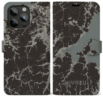 【宮津（京都府）】地図柄iPhoneケース（手帳タイプ）モノトーン・iPhone 15 Pro Max 用