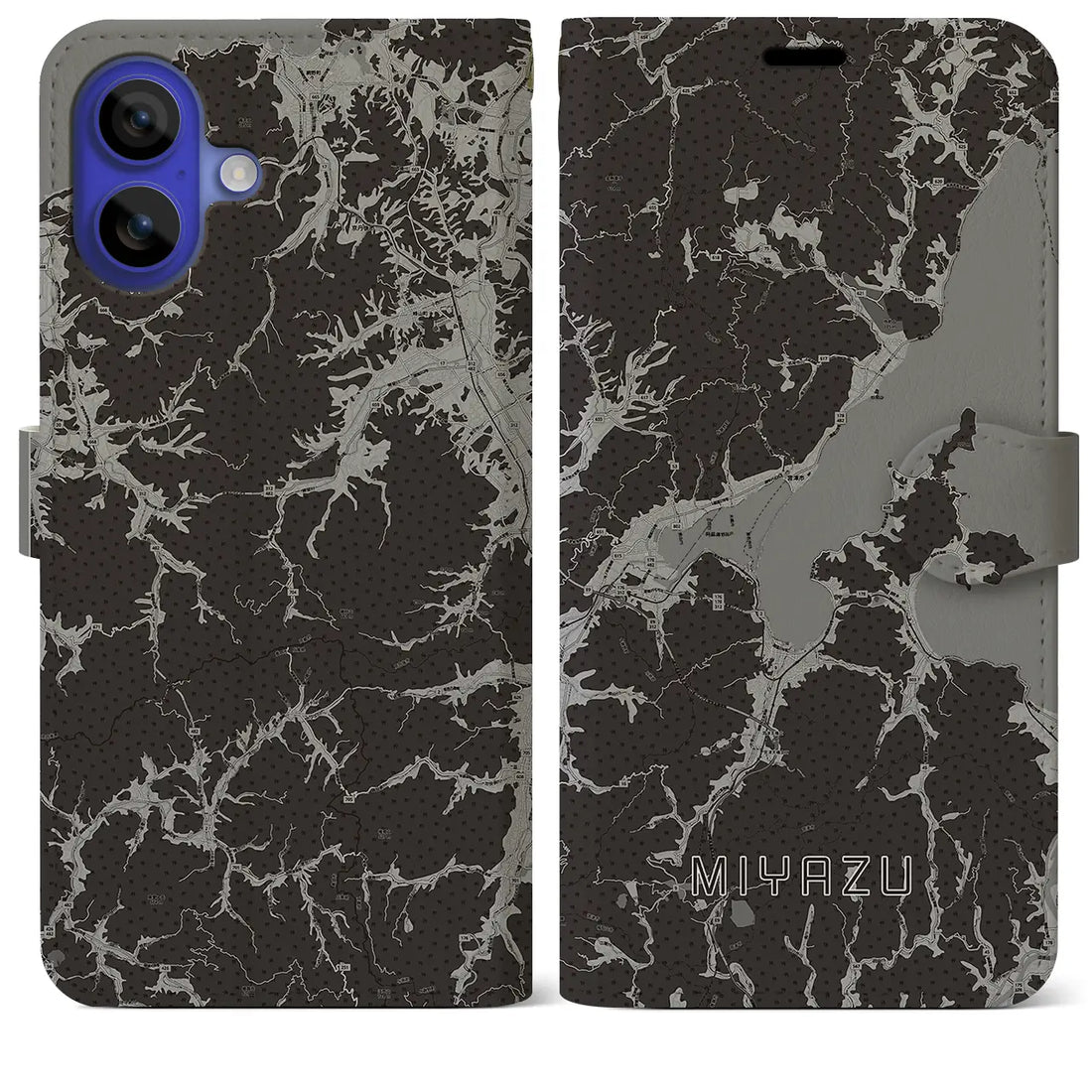 【宮津(京都府)】地図柄iPhoneケース(手帳タイプ)モノトーン・iPhone 16 Pro Max 用