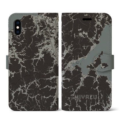 【宮津（京都府）】地図柄iPhoneケース（手帳タイプ）モノトーン・iPhone XS / X 用