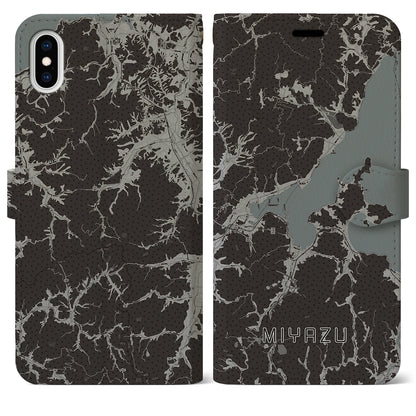 【宮津（京都府）】地図柄iPhoneケース（手帳タイプ）モノトーン・iPhone XS Max 用