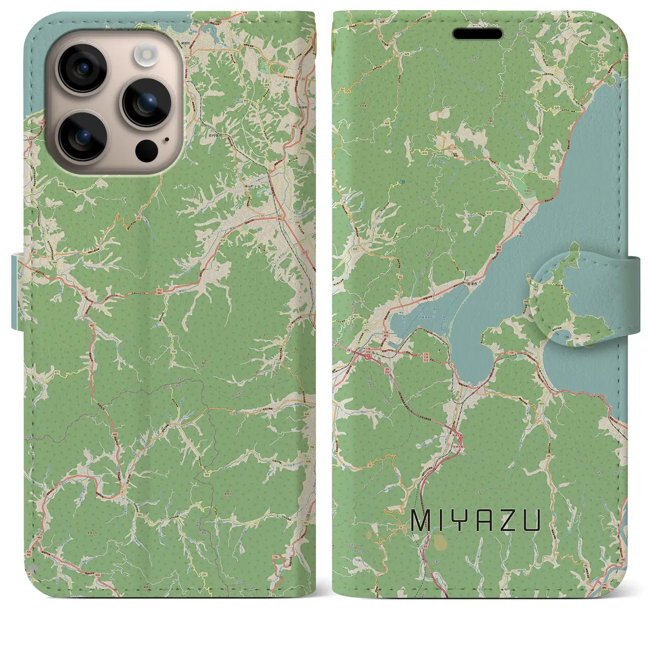 【宮津（京都府）】地図柄iPhoneケース（手帳タイプ）ナチュラル・iPhone 16 Plus 用