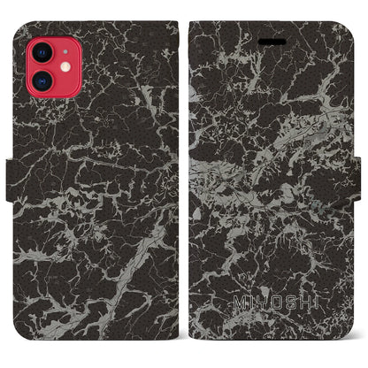 【三次（広島県）】地図柄iPhoneケース（手帳タイプ）モノトーン・iPhone 11 用