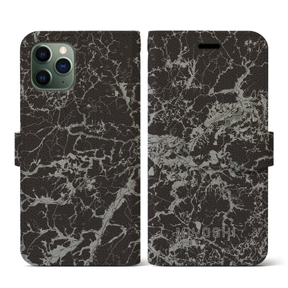 【三次（広島県）】地図柄iPhoneケース（手帳タイプ）モノトーン・iPhone 11 Pro 用