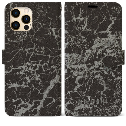 【三次（広島県）】地図柄iPhoneケース（手帳タイプ）モノトーン・iPhone 12 Pro Max 用