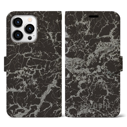 【三次（広島県）】地図柄iPhoneケース（手帳タイプ）モノトーン・iPhone 13 Pro 用