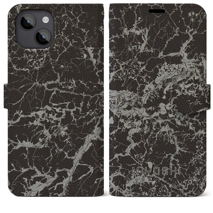 【三次（広島県）】地図柄iPhoneケース（手帳タイプ）モノトーン・iPhone 14 Plus 用