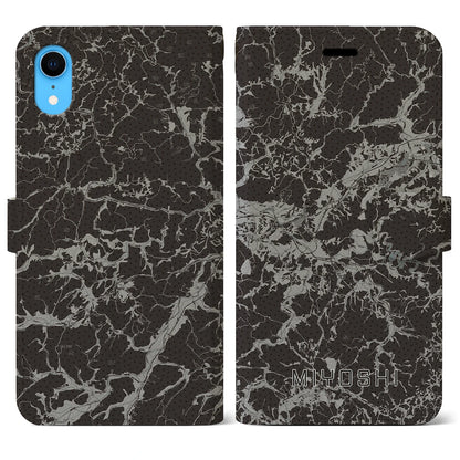 【三次（広島県）】地図柄iPhoneケース（手帳タイプ）モノトーン・iPhone XR 用