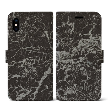 【三次（広島県）】地図柄iPhoneケース（手帳タイプ）モノトーン・iPhone XS / X 用