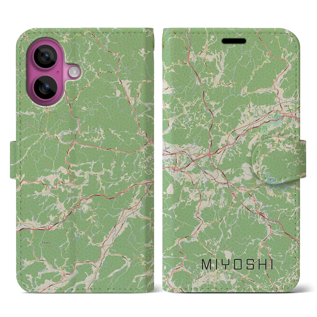 【三次（広島県）】地図柄iPhoneケース（手帳タイプ）ナチュラル・iPhone 16 Pro 用